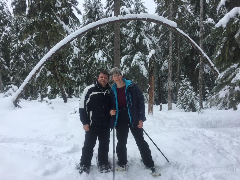 Dr. Mary Ellen Ulmer snowshoeing with spouse