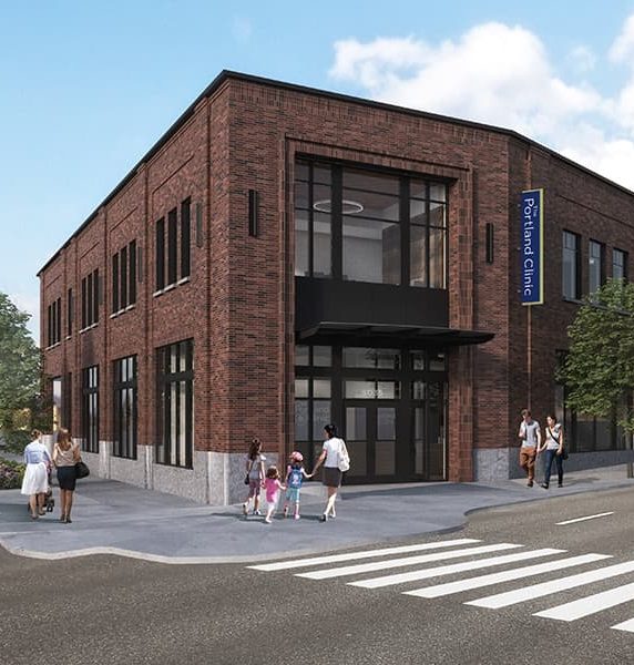 A rendering of the front entrance of The Portland Clinic’s new Northeast branch.