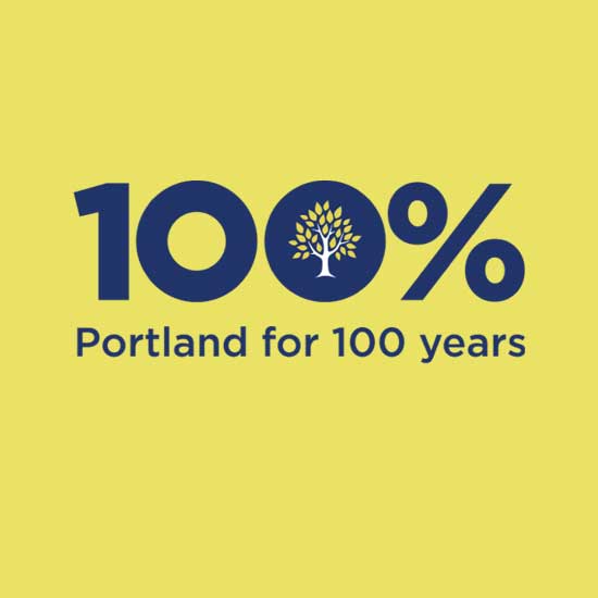 The Portland Clinic Centennial Logo. 100 Percent Portland for 100 years.