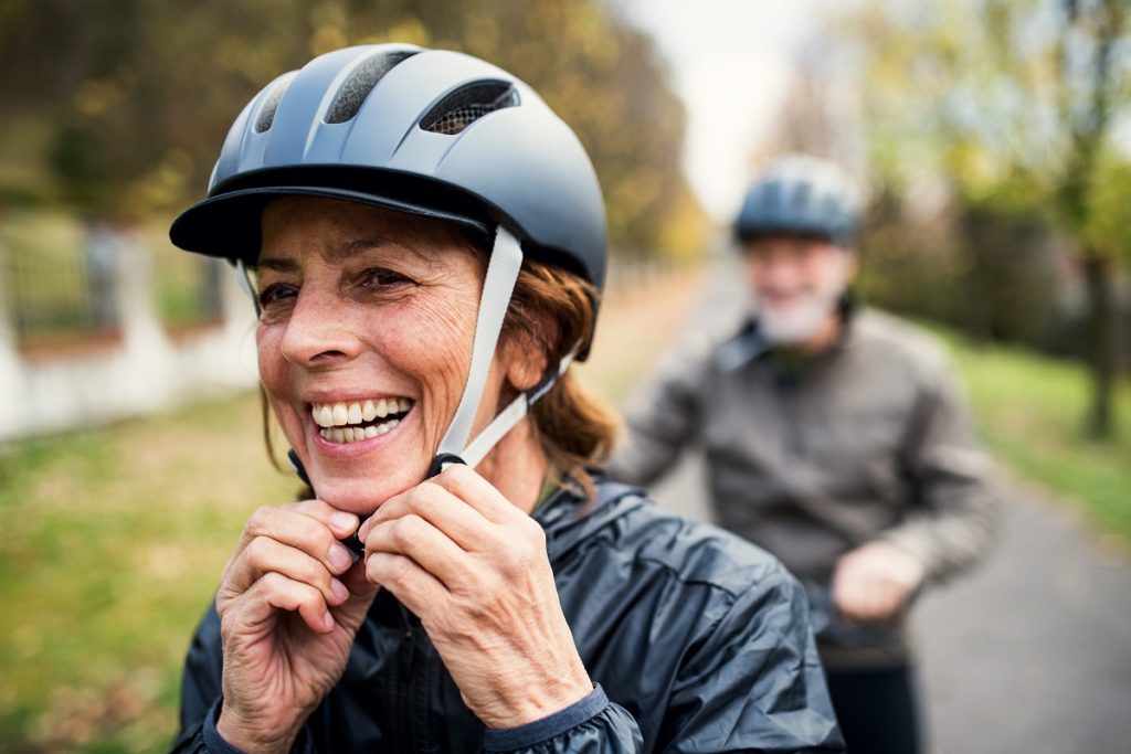 Active senior couple on a bike ride